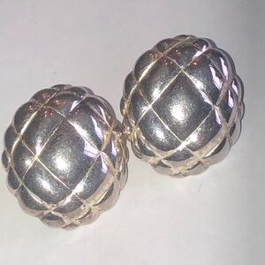 Napier Vintage Silver Tone Quilted Oval Retro Boho Earrings